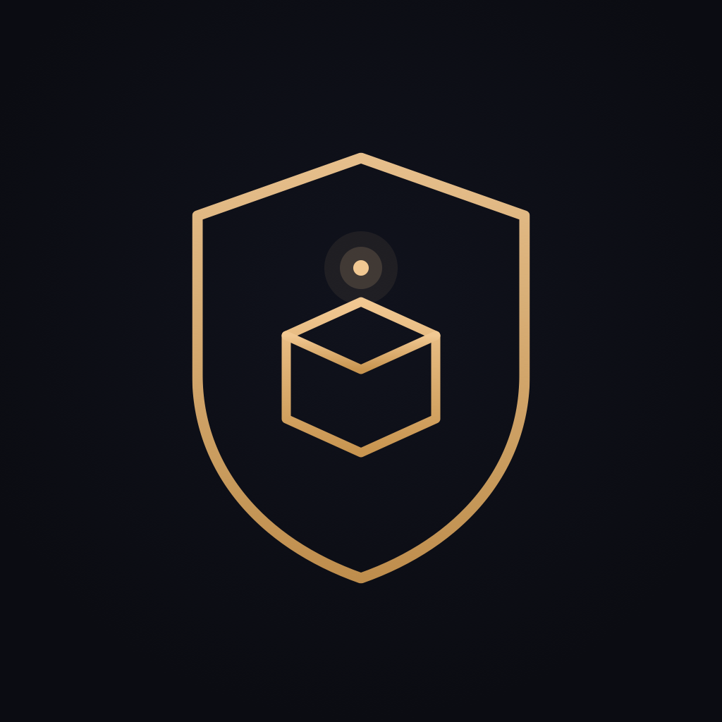 A shield with a parcel inside it, and a small light above