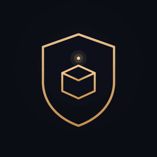 A shield with a parcel inside it, and a small light above