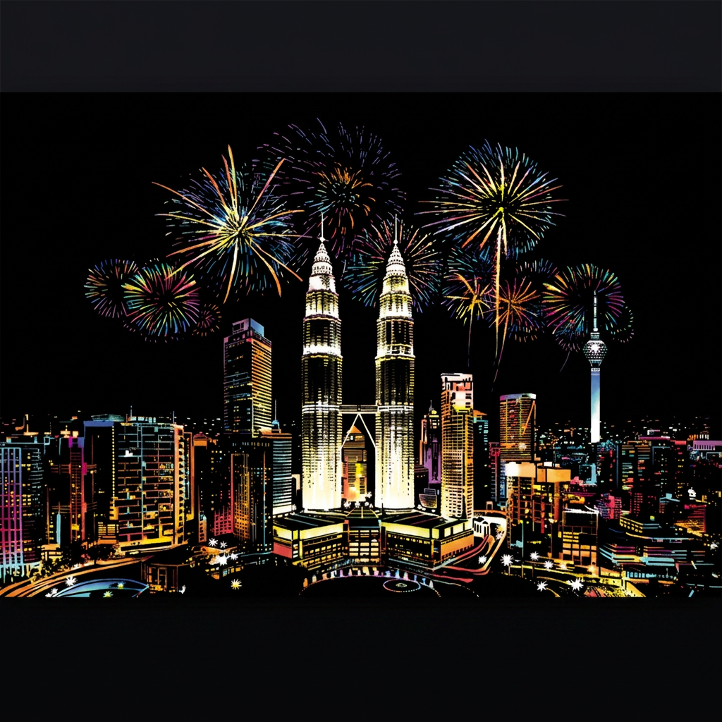 Petronas Twin Towers scratch-art design