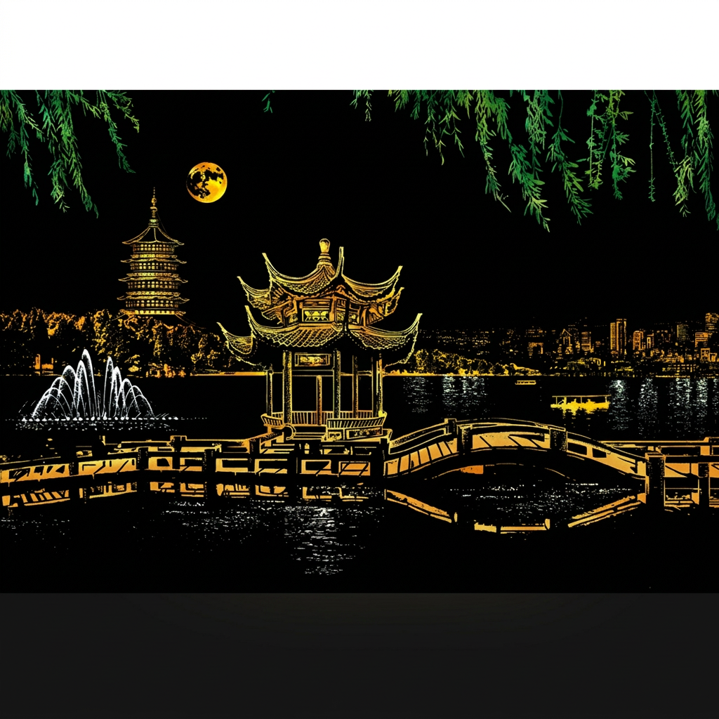 West Lake in Hangzhou scratch-art design