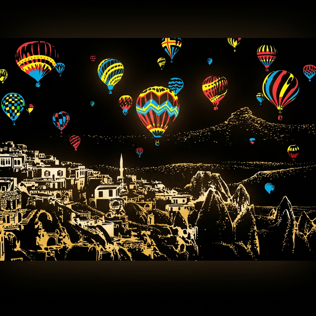 Cappadocia hot air balloons scratch-art design