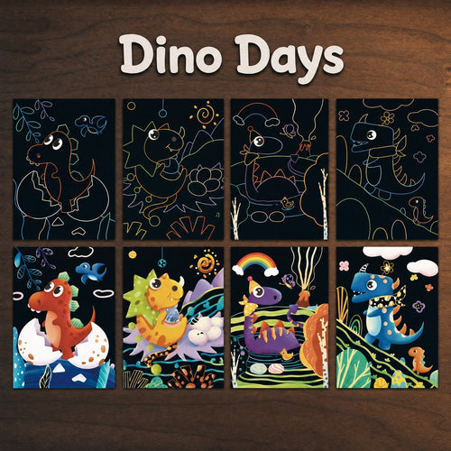 The Kids' Set, Dino Days: four scratch cards before and after