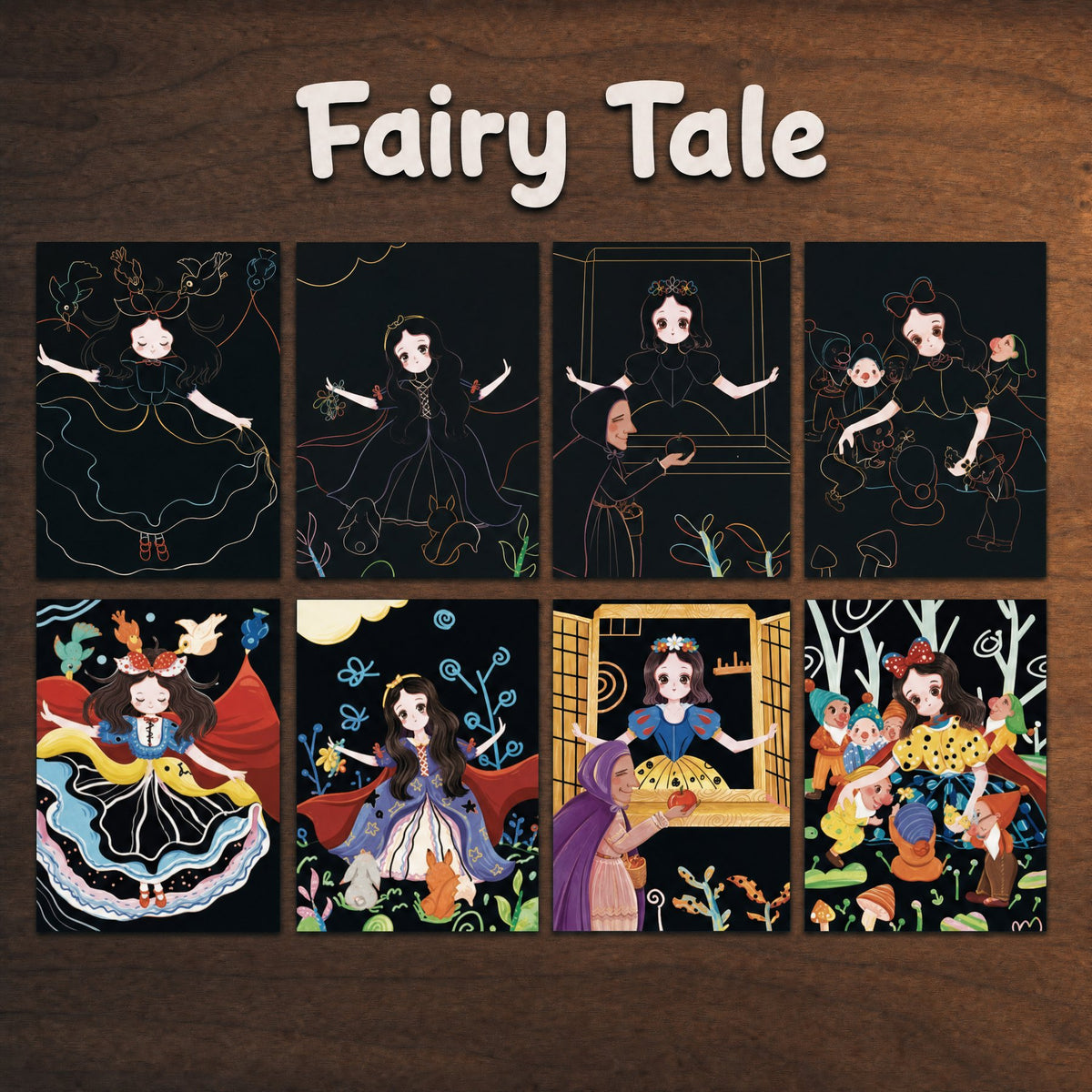 The Kids' Set, Fairy Tale: four scratch cards before and after