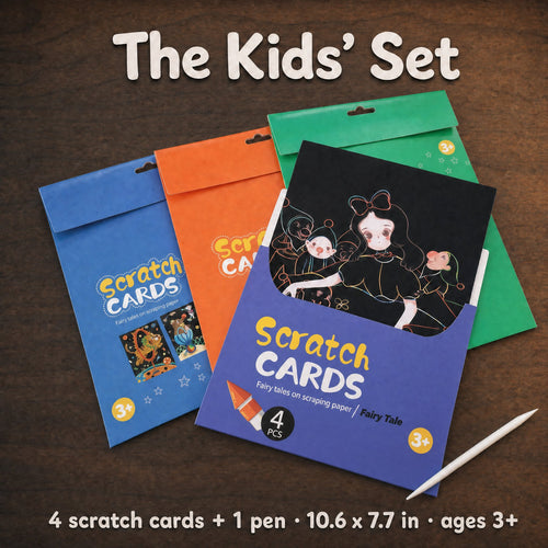 The Kids' Set: four scratch cards and one pen in an envelope pack, 10.6 by 7.7 inches, for ages 3 and up