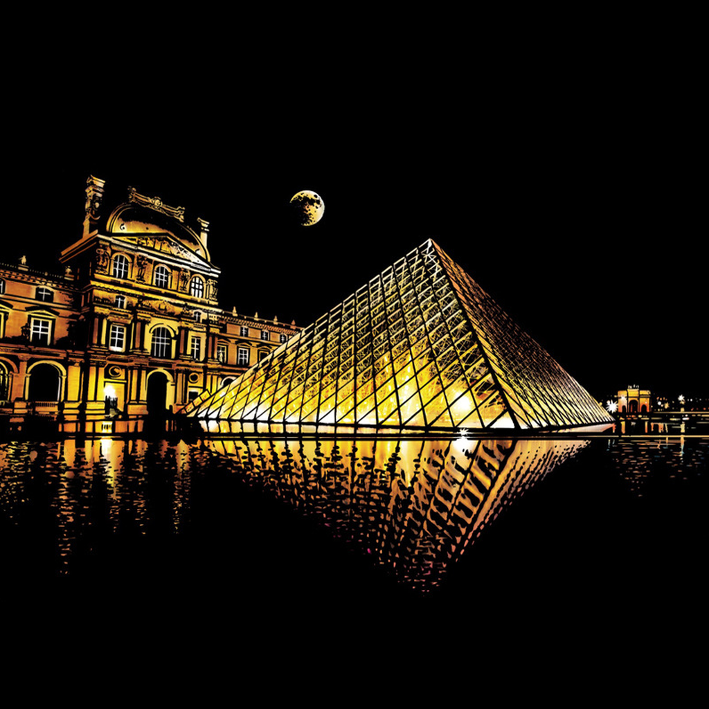 the Louvre scratch-art design on matte black