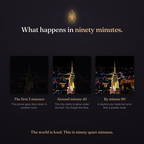 What happens in ninety minutes: the card goes from matte black to half glowing to a full-color skyline. The world is loud, this is ninety quiet minutes.